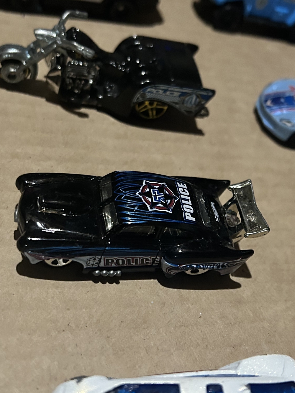 Police Black and Blue Retro Dragster Patrol Car